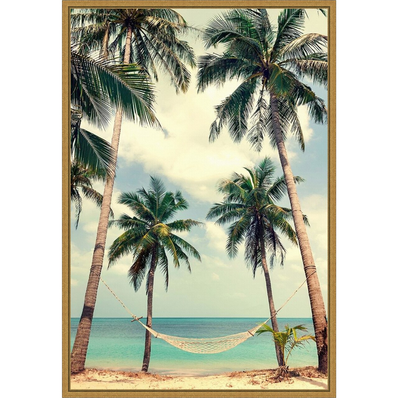 Palm Sky 3 by Design Fabrikken 16-in. W x 23-in. H. Canvas Wall Art Print Framed in Gold